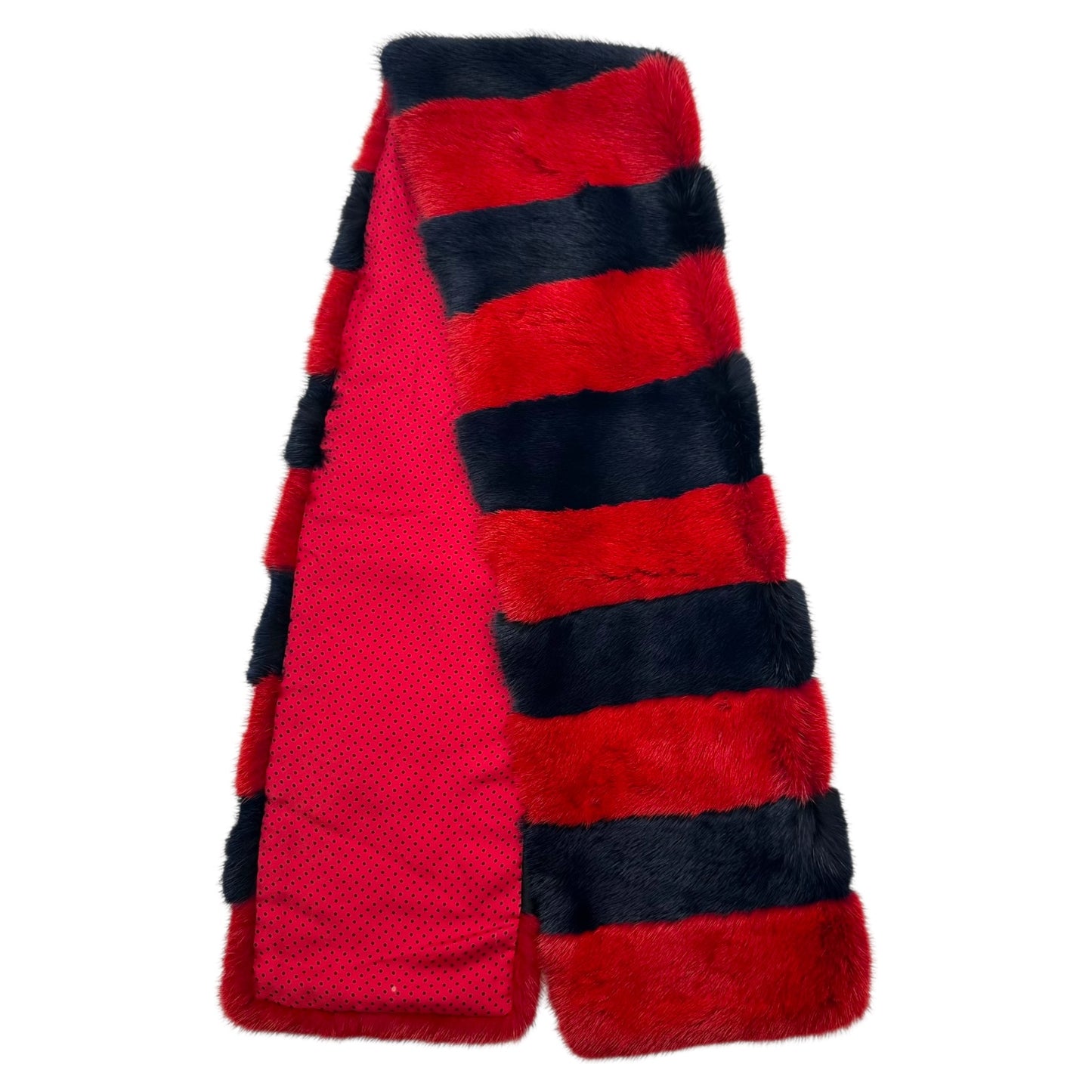 Celine Red & Navy Blue Mink Fur Scarf