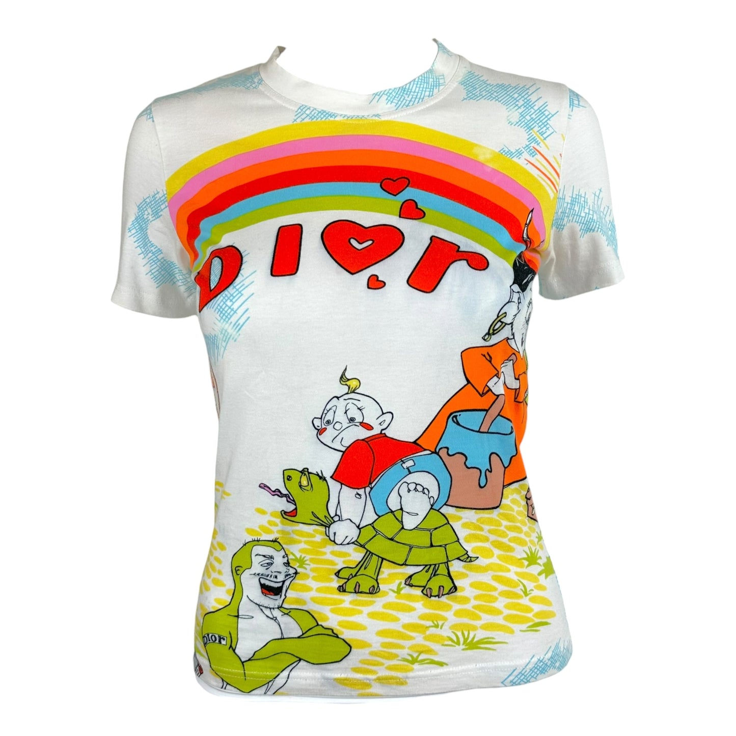 Christian Dior Rainbow Cartoon Graphic T-Shirt White