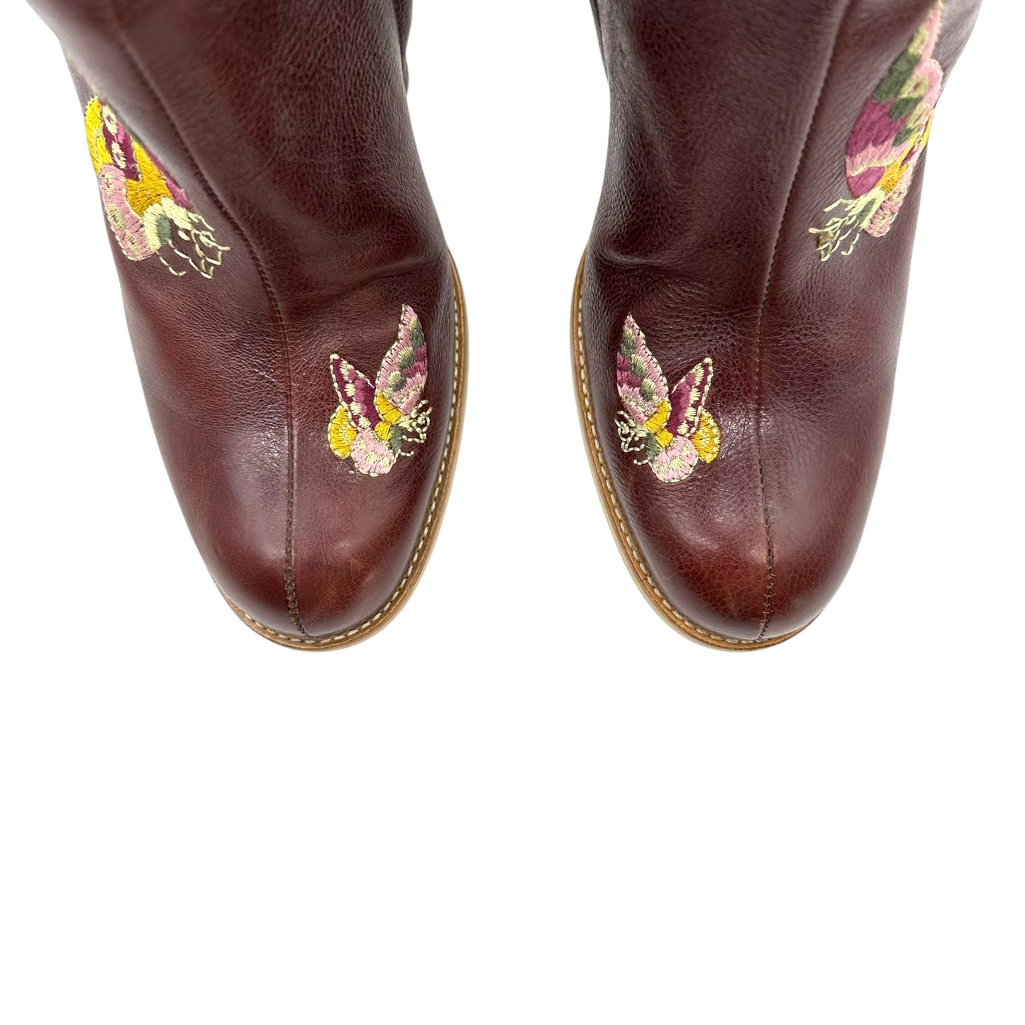 Christian Dior Brown Leather Embroidered Floral Heeled Boots