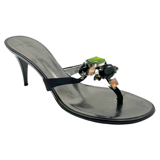 Giuseppe Zanotti Green & Black Crystal Embellished Kitten Heel Flip Flops - Outfit Repeater