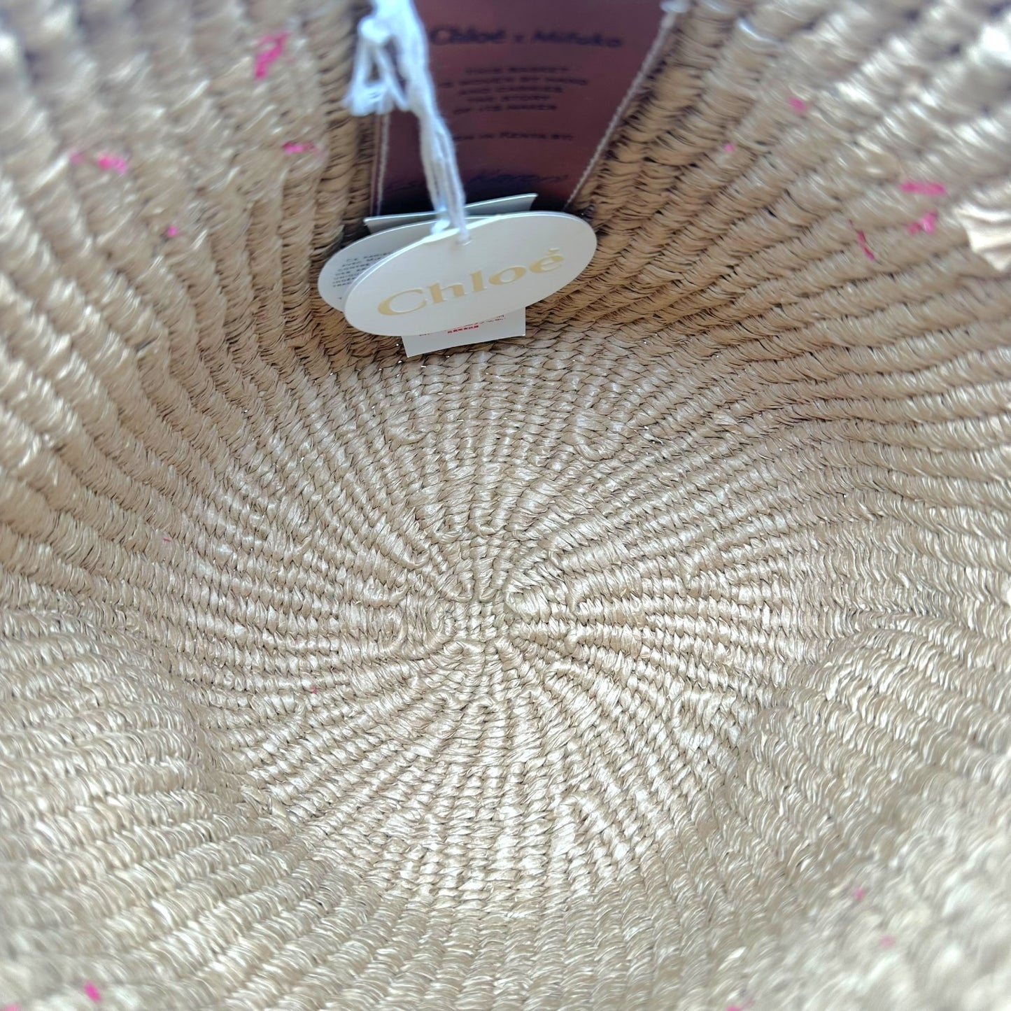 Chloé Pink Logo Handle Woven Wicker Basket Bag NEW