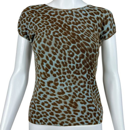 Anna Molinari (Blumarine) Blue Leopard Print Knit Top