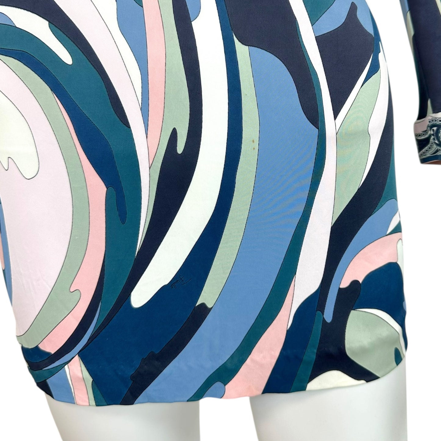 Emilio Pucci Longsleeve Mini Dress Pink Teal Beaded Neckline