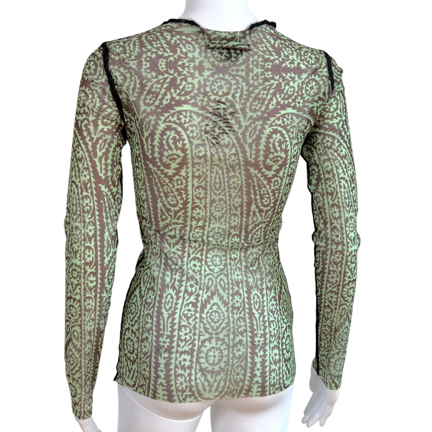 Jean Paul Gaultier Green & Brown Paisley Pattern Mesh Longsleeve Top