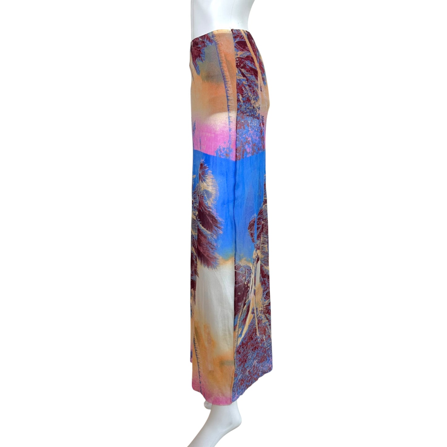 Jean Paul Gaultier Soleil 1998 Multicolor Palm Tree Print Mesh Maxi Skirt NEW