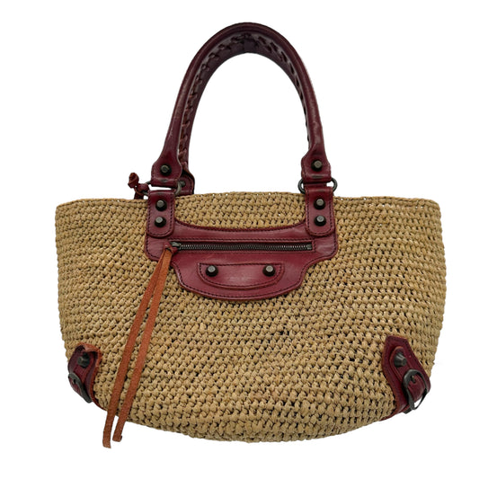 Balenciaga Burgundy Trim Raffia City Beach Bag - Outfit Repeater