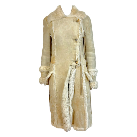 Patrizia Pepe Ivory & Beige Shearling Fur & Suede Coat