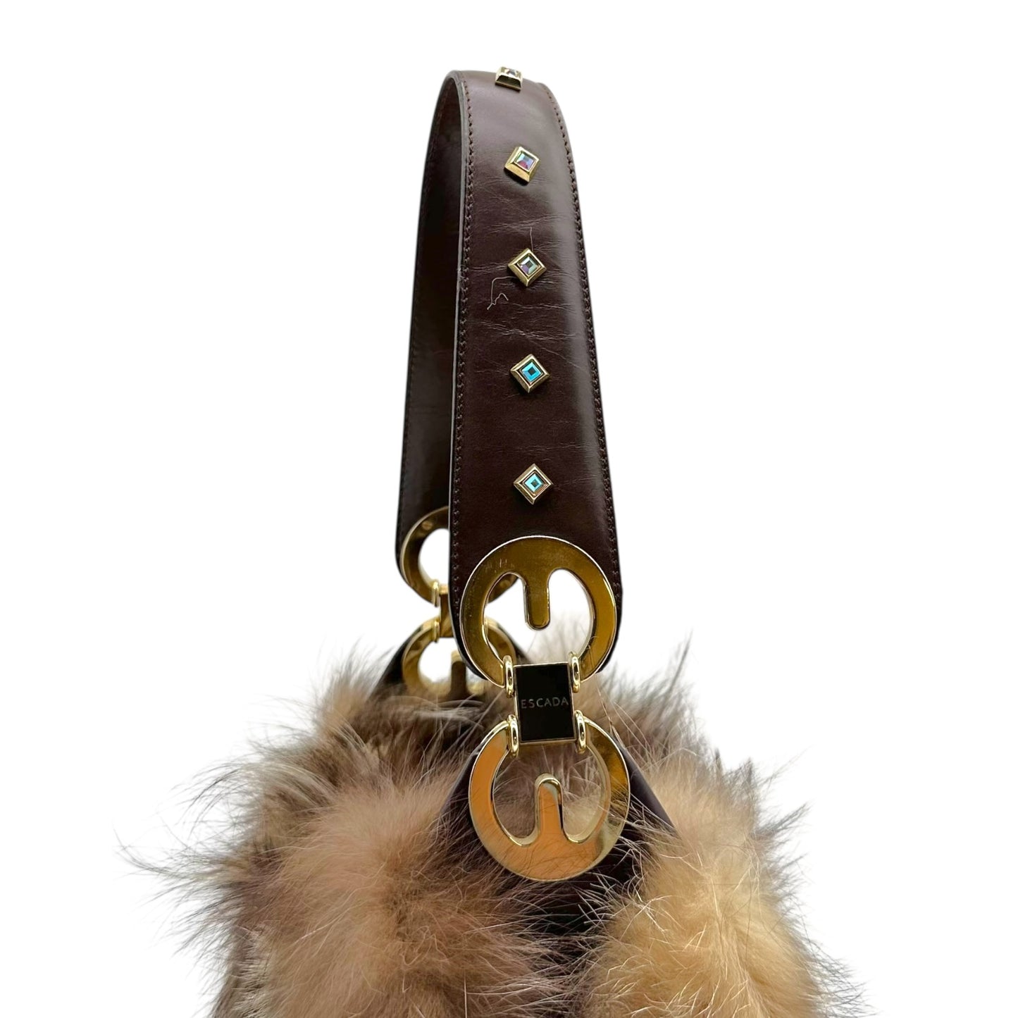 Escada Brown Fox Fur Studded Strap Mini Bag