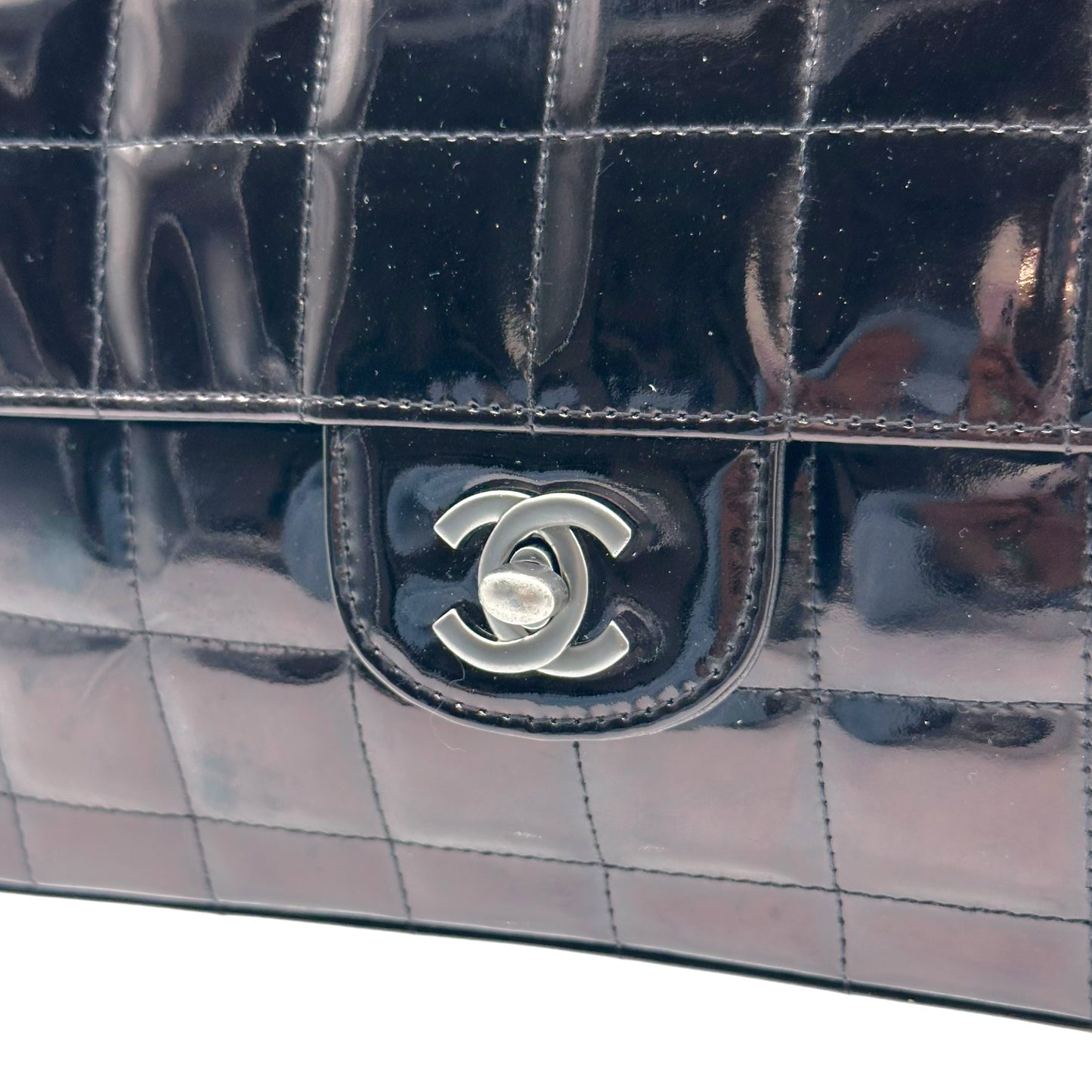 Chanel Black Patent Leather East West 2-Way Bag