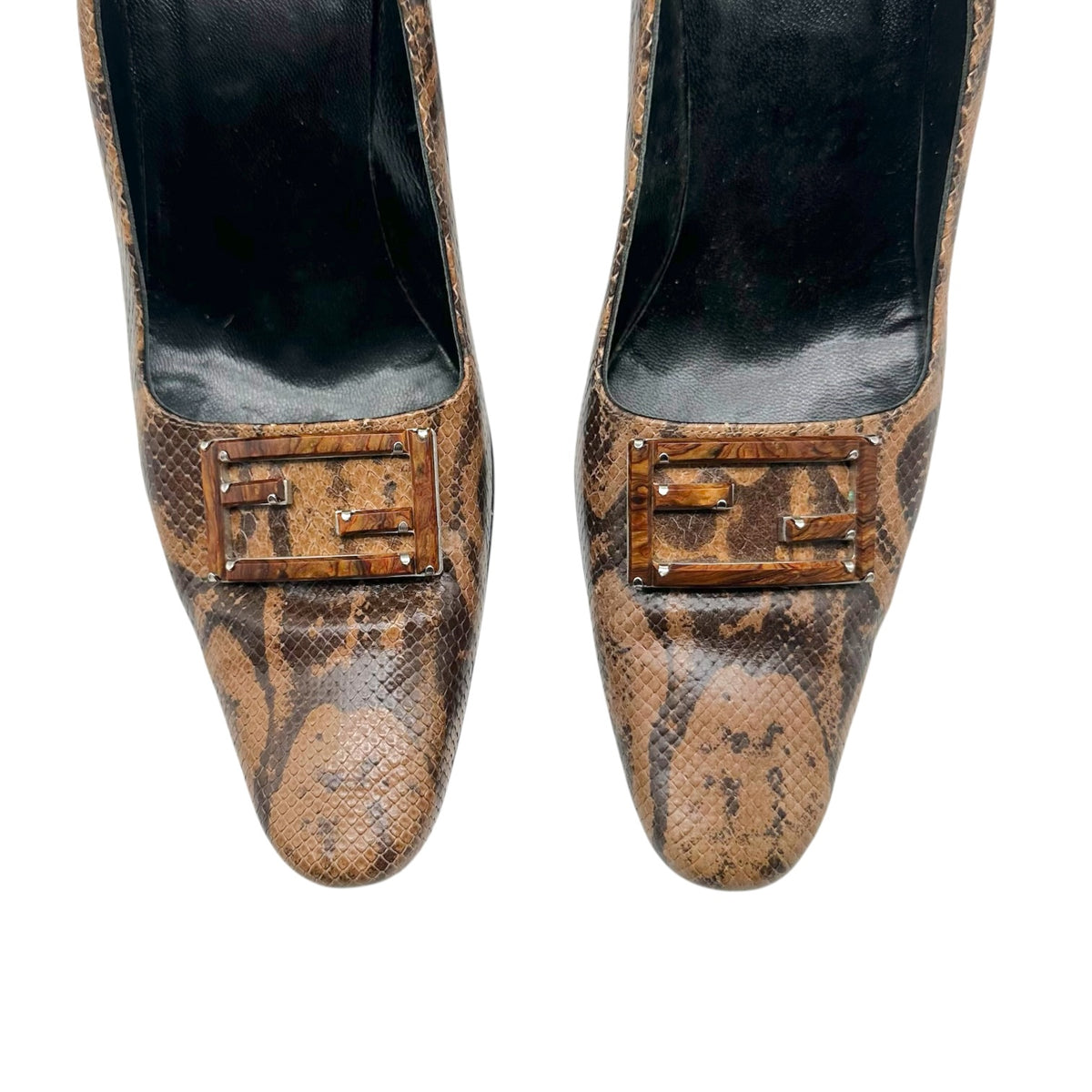 Fendi Brown Snakeskin FF Logo Toe Pumps