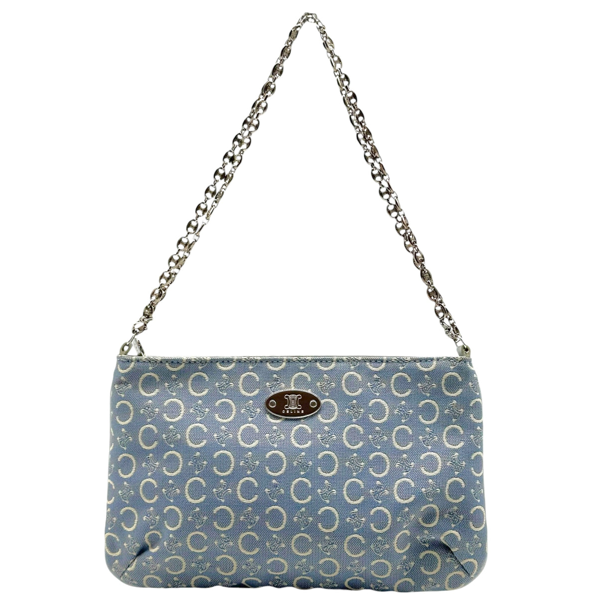 Celine Pochette Bag Light Blue Monogram Canvas Chain Strap