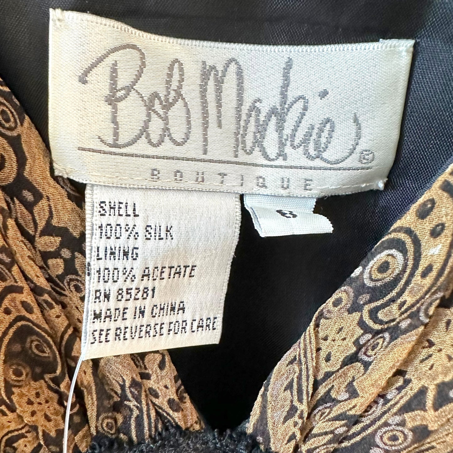 Bob Mackie Brown & Black Paisley Print Beaded Silk Midi Dress & Scarf Set