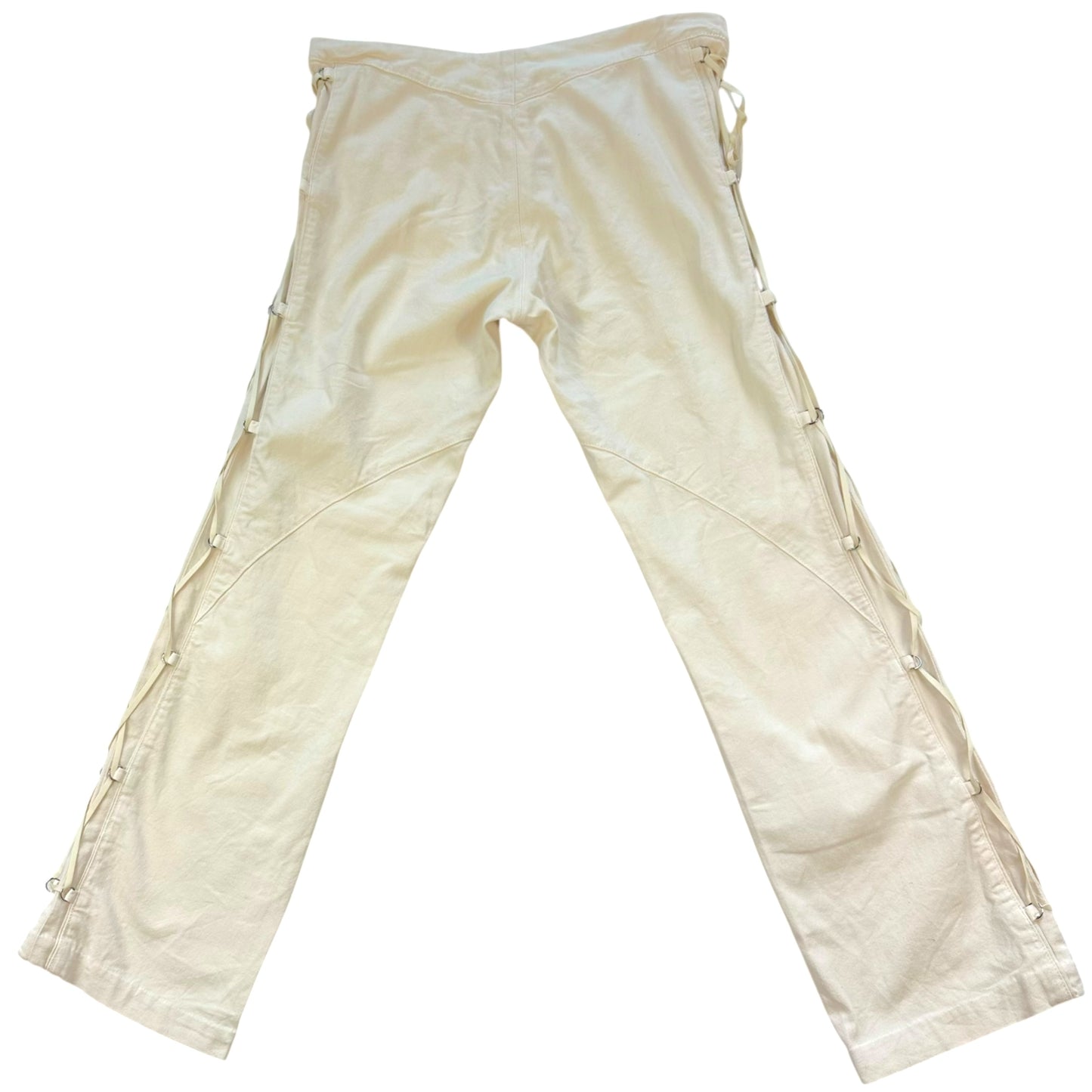Versace Ivory Low Rise Lace Up Side Pants