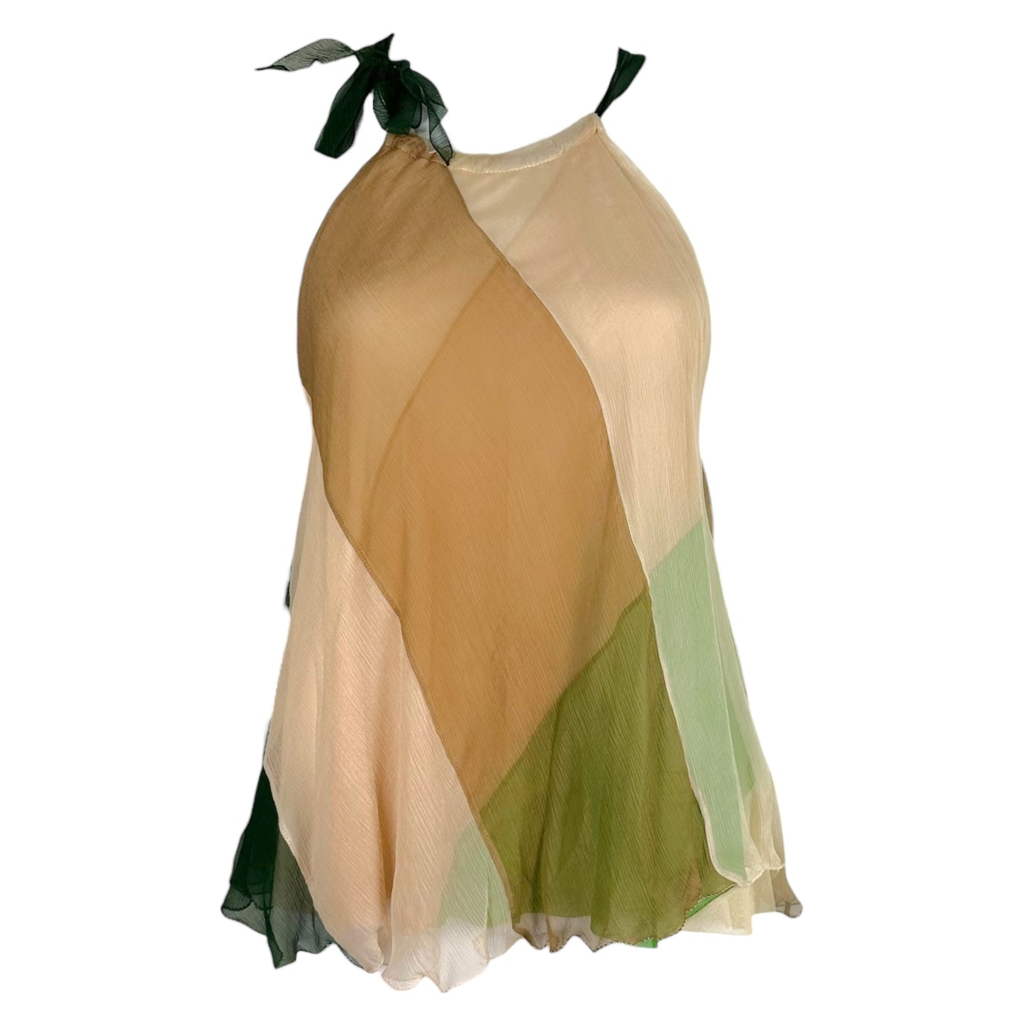 Jean Paul Gaultier Soleil Beige & Green Striped Silk Halterneck Blouse NEW