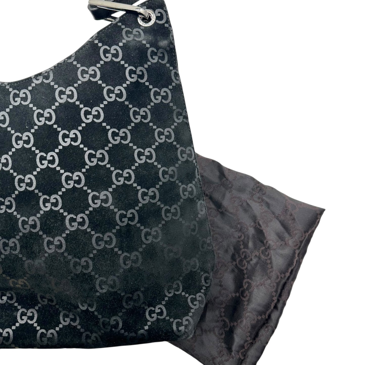 Gucci by Tom Ford Black Embossed Suede Monogram Shoulder Bag