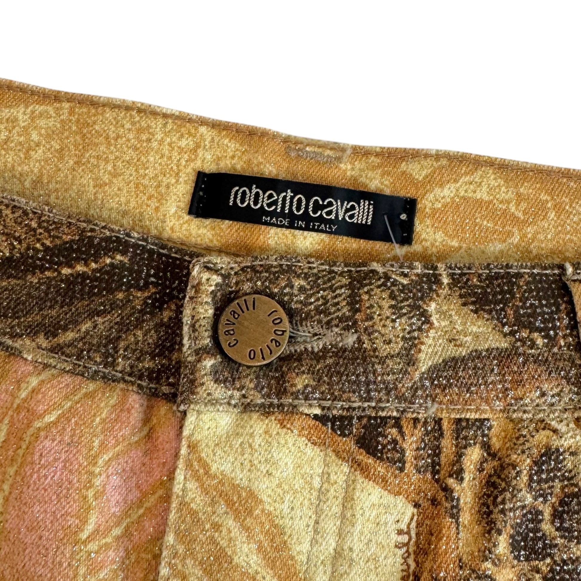 Roberto Cavalli Pink Brown Metallic Printed Jeans