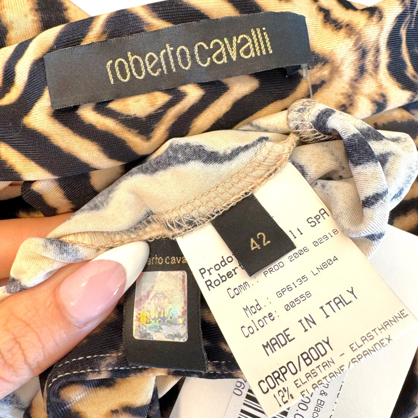 Roberto Cavalli 2006 Tan & Black Zebra Print Midi Dress