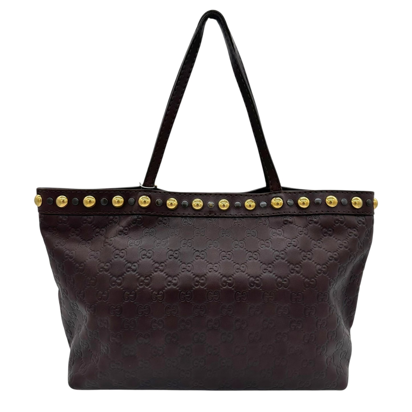Gucci Brown Leather Studded Tote Bag