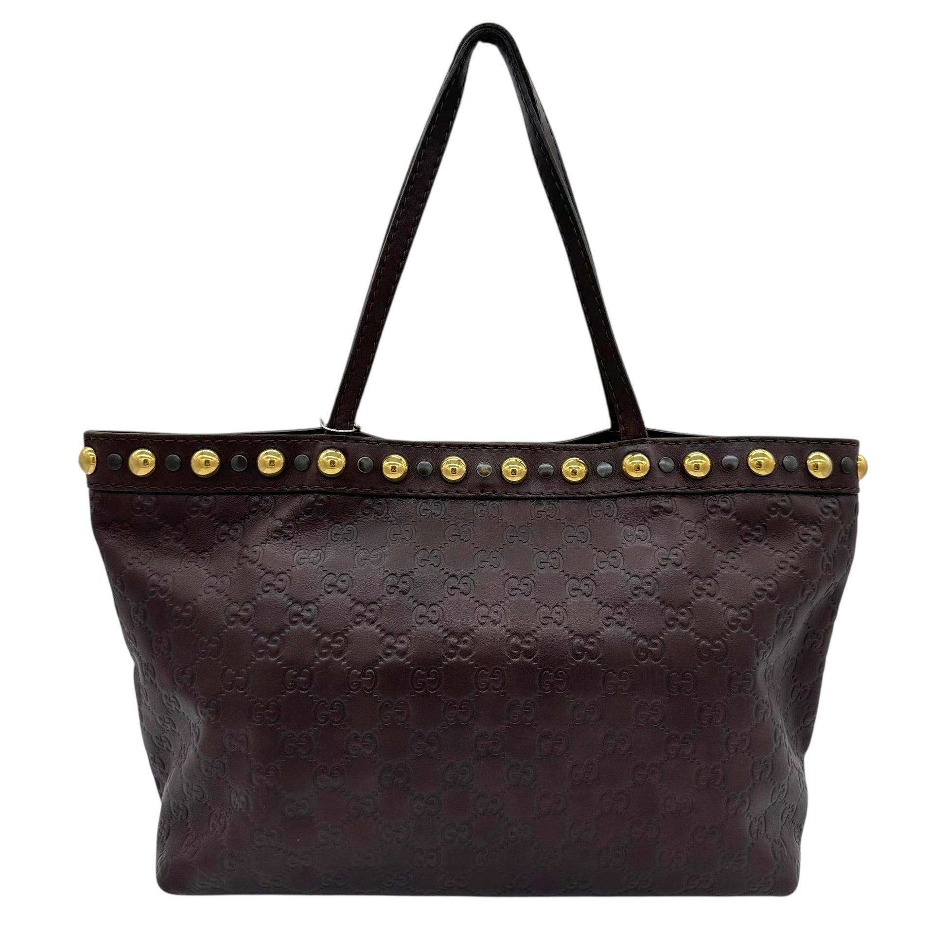Gucci Brown Leather Studded Tote Bag