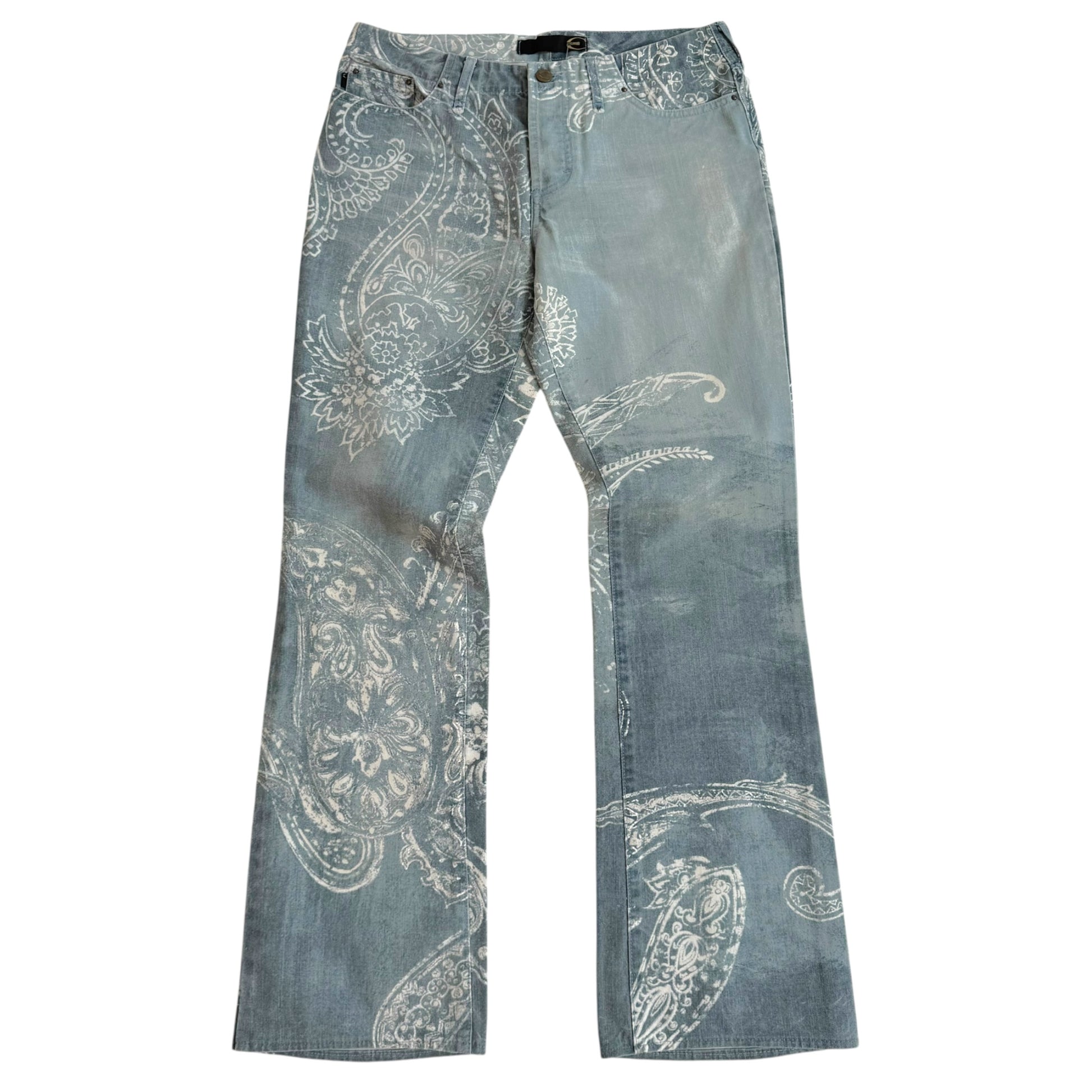 Roberto Cavalli Blue White Paisley Print Jeans