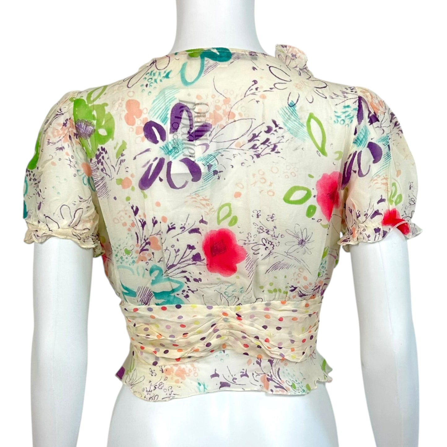 Emmanuel Unagro Fever Silk Floral Print Cropped Blouse