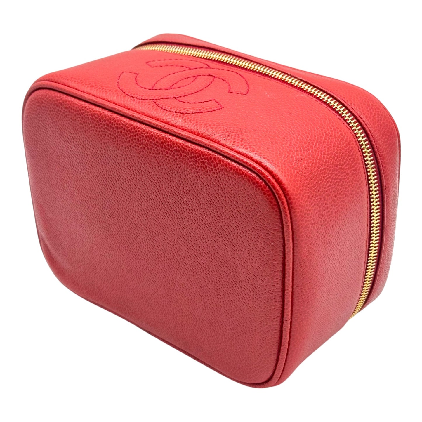 Chanel Red Caviar Leather Top Handle Vanity Bag 1994-96