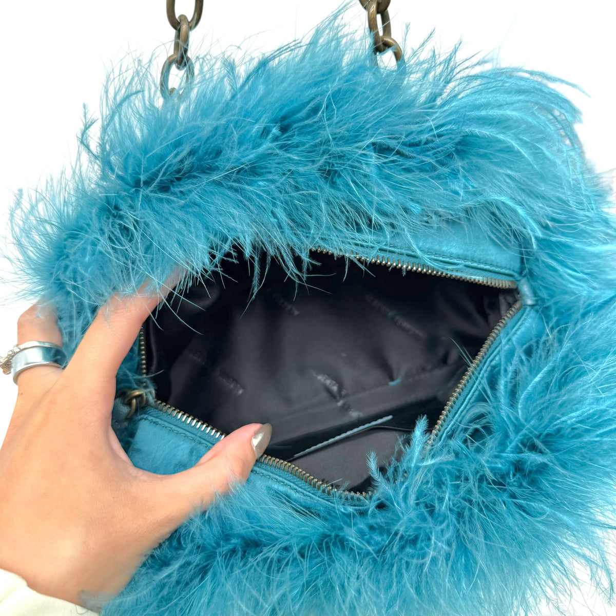 Alberta Ferretti Turquoise Ostrich Feather Shoulder Bag