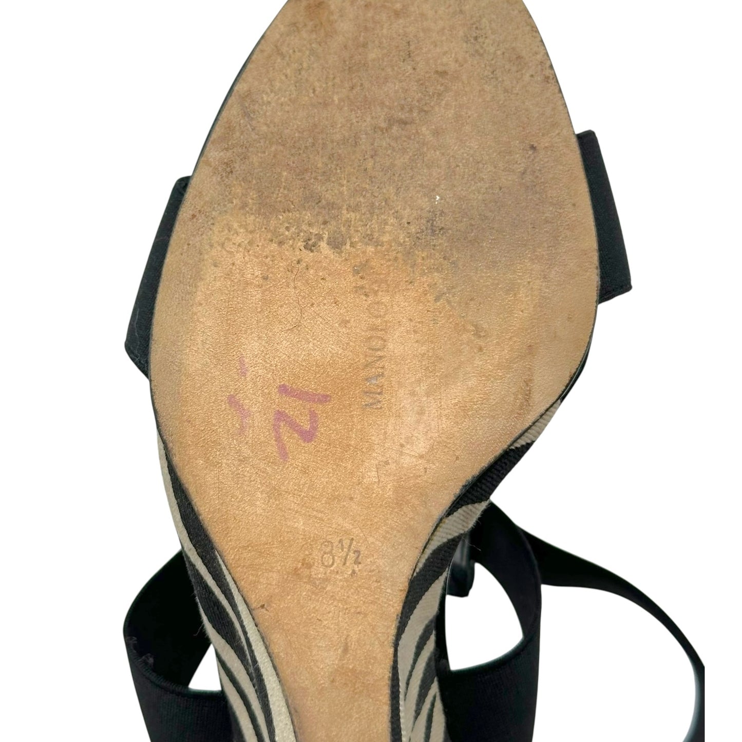 Manolo Blahnik Zebra Print Wedge Heels Black Elastic