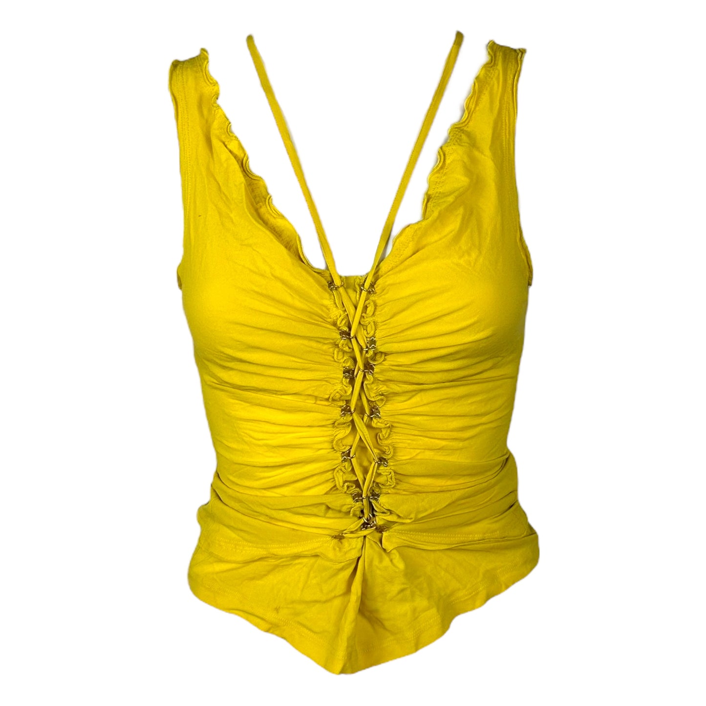 Roberto Cavalli S/S 2003 Yellow Silk Lace Up Halter Tank