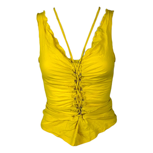 Roberto Cavalli S/S 2003 Yellow Silk Lace Up Halter Tank
