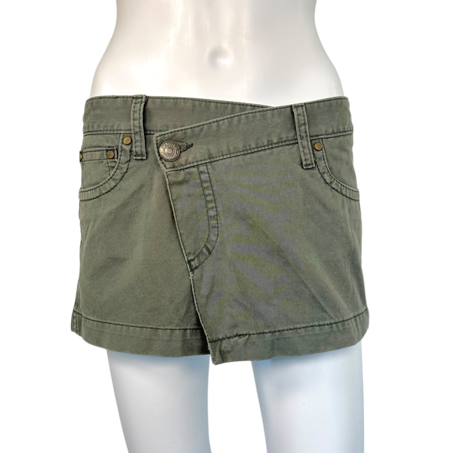 Dsquared2 Khaki Green Wrap Micro Mini Skirt