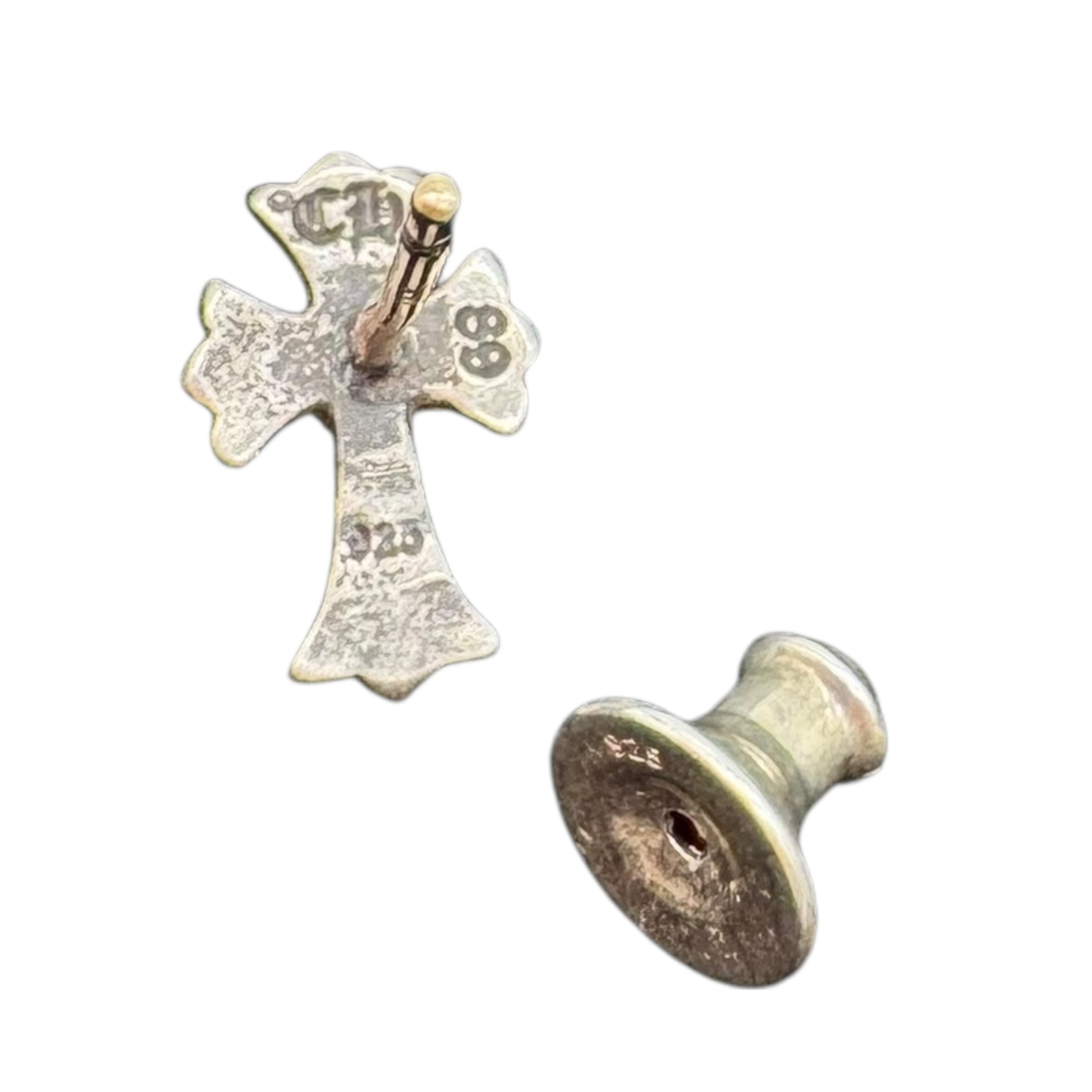 Chrome Hearts Sterling Silver Diamond Cross Stud Earrings - Outfit Repeater