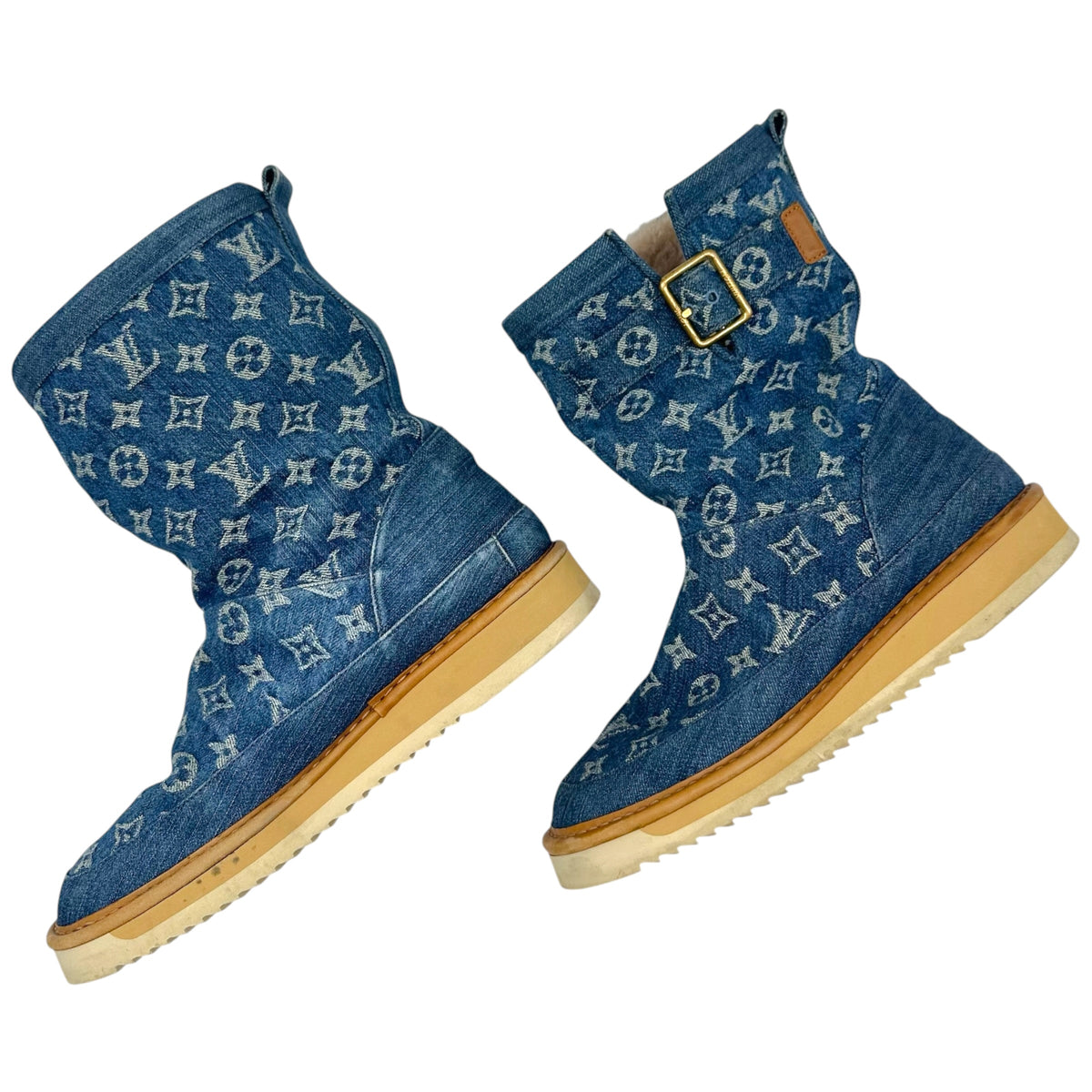 Louis Vuitton Blue Denim Monogram Shearling Boots