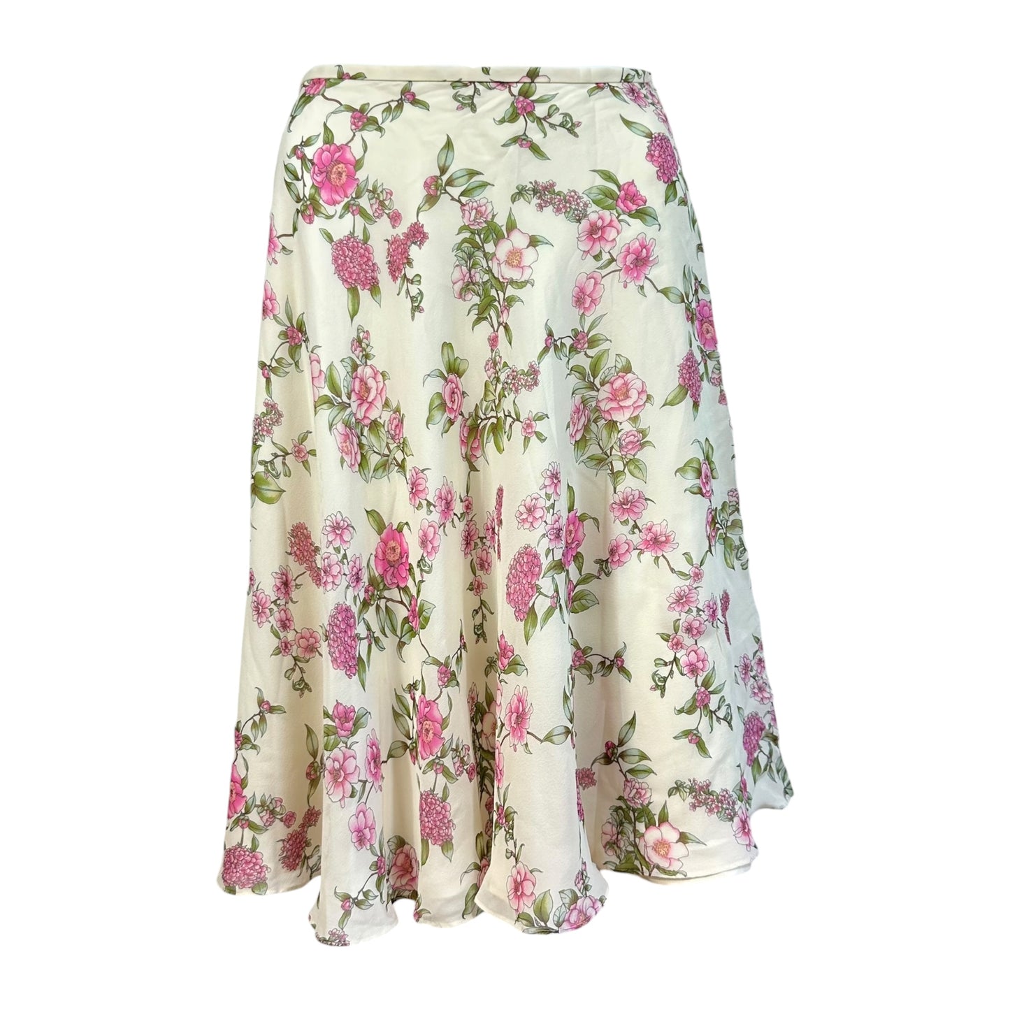Escada Pink & White Floral Silk Blouse & Midi Skirt Set