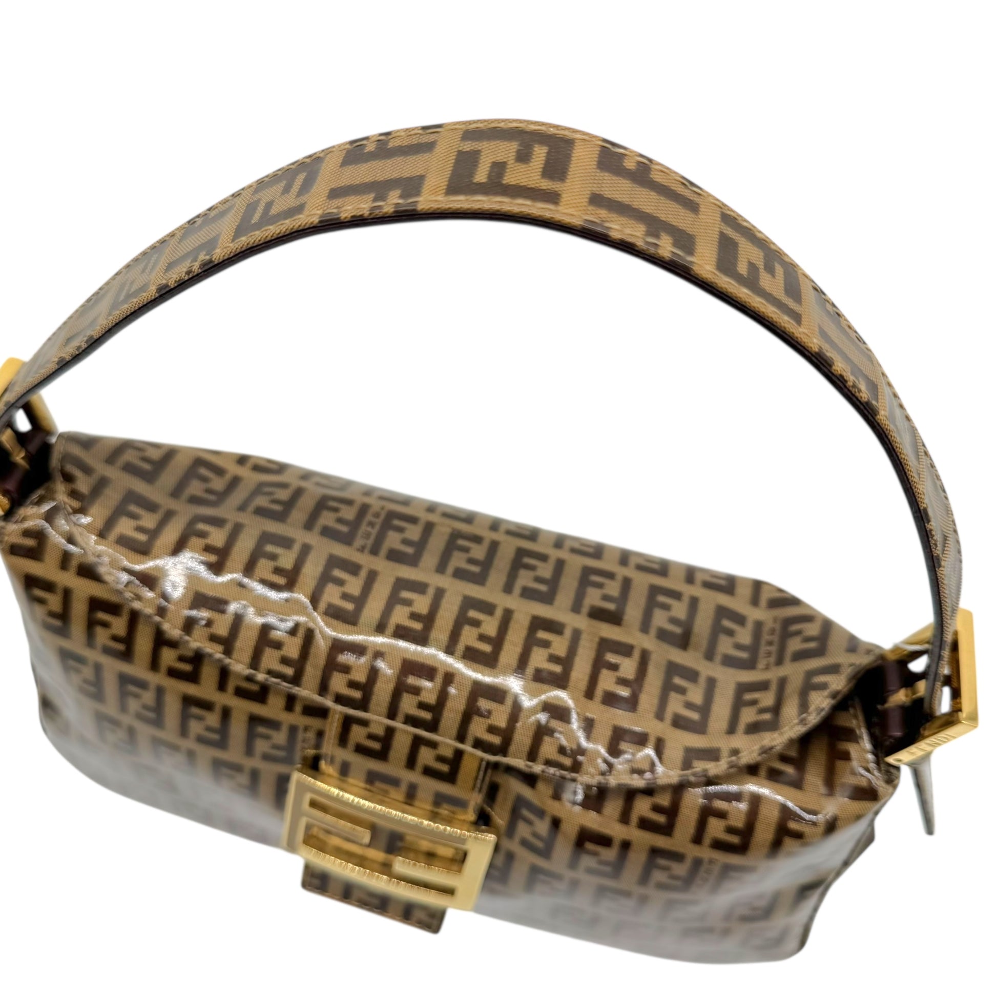 Fendi Tan Zucchino Monogram Coated Fold-Over Baguette Bag - Outfit Repeater
