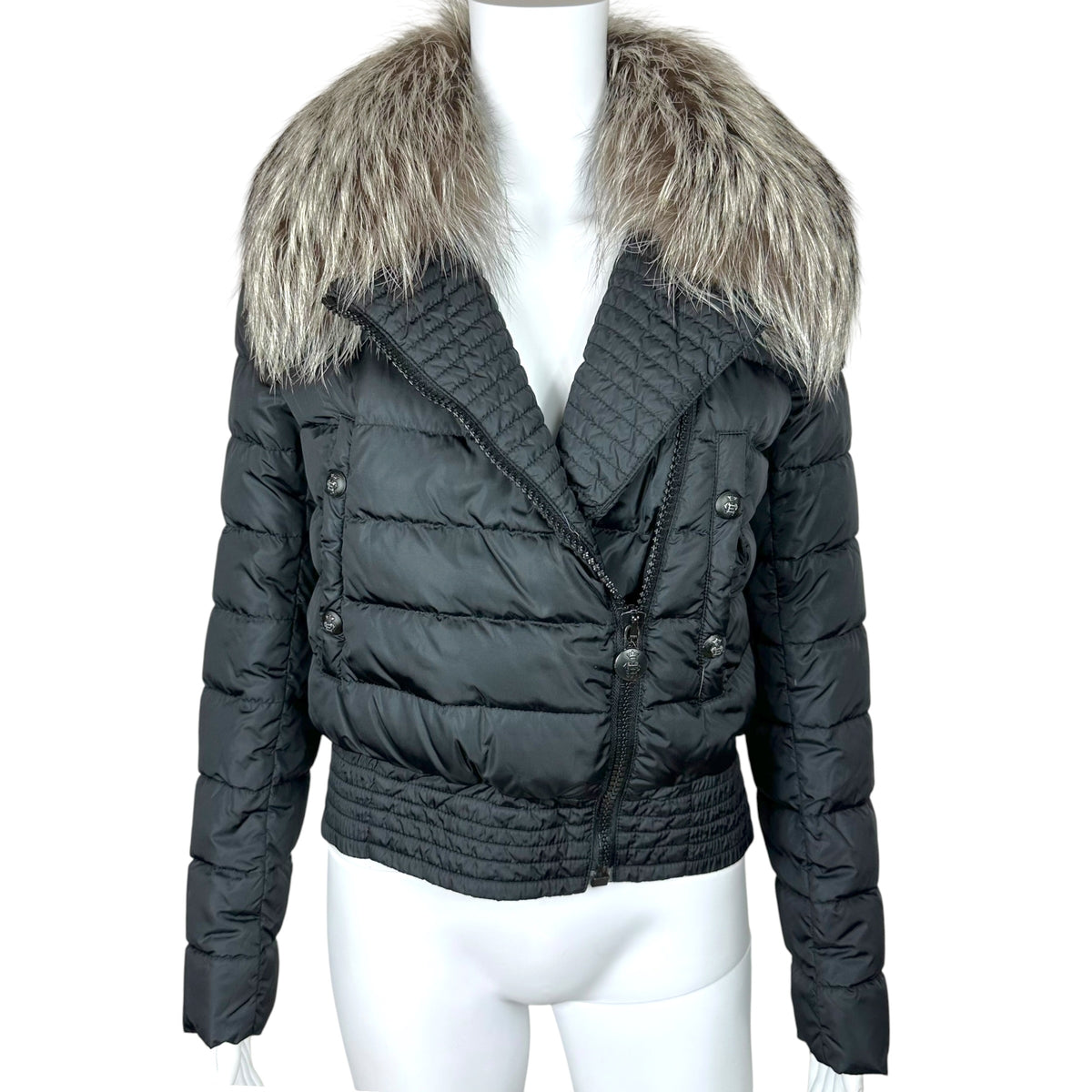 Emilio Pucci Black Cropped Puffer Coat With Fox Fur Collar