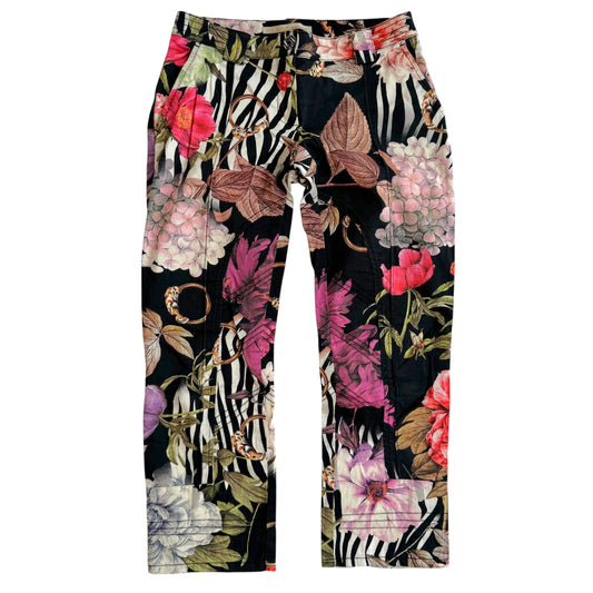Roberto Cavalli Class Floral & Zebra Printed Capri Pants