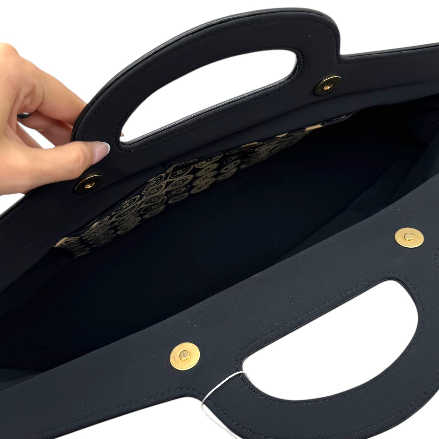 Chanel A/W 2003 Beige & Black Logo Print Oversized Clutch Bag - Outfit Repeater