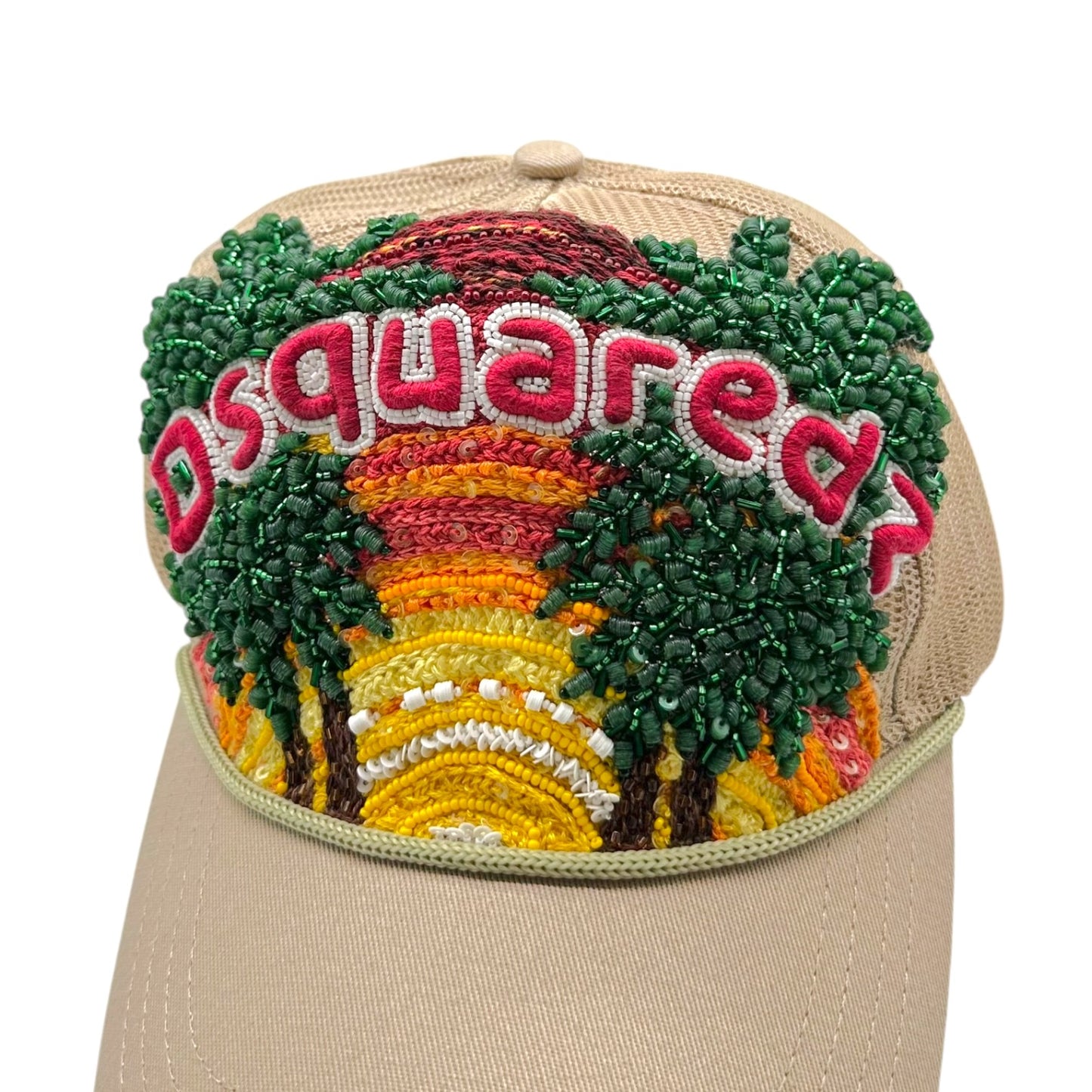 Dsquared2 Beaded Trucker Hat Beige Multicolor Sunset Logo