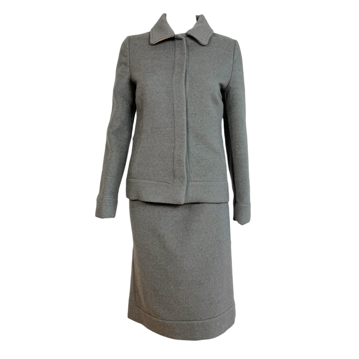 Dolce & Gabbana Gray Camel Double-Sided Midi Skirt Coat Set