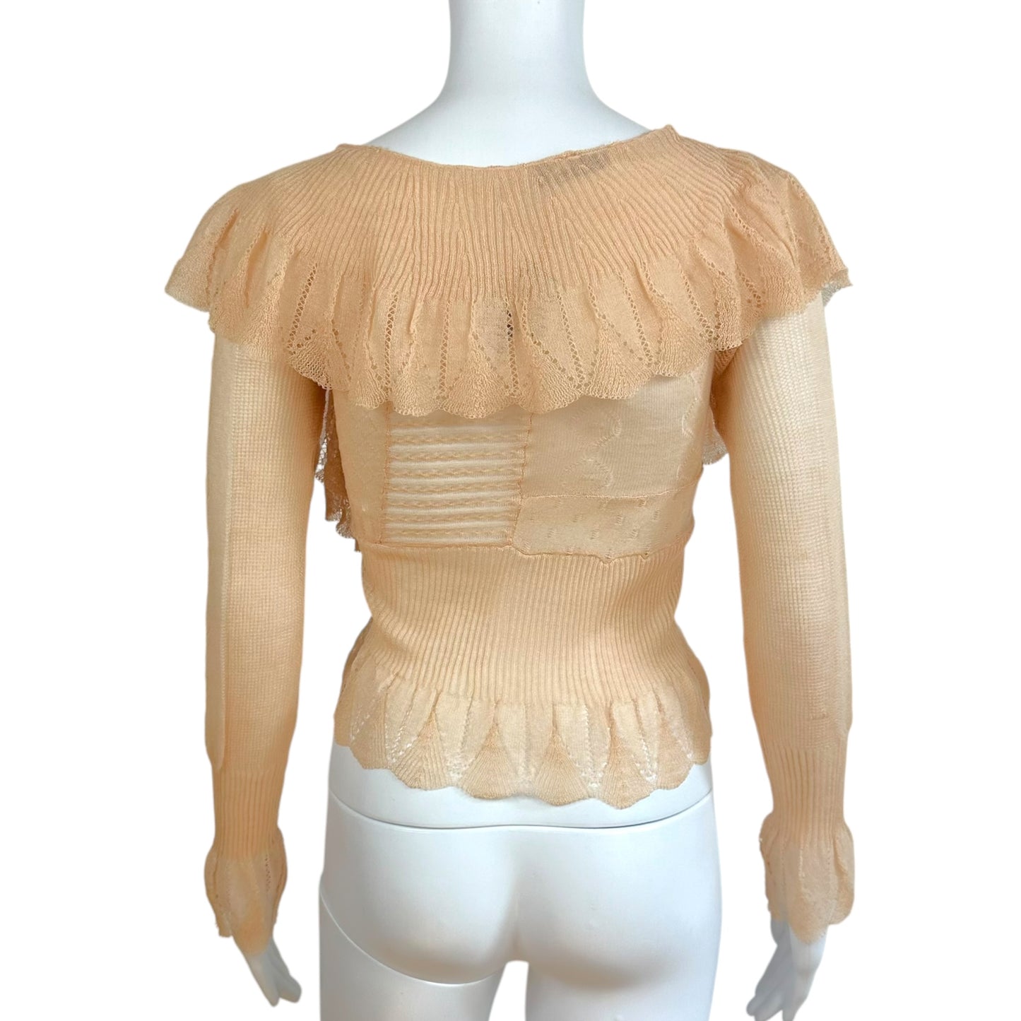 Christian Dior Light Pink Sheer Knit Ruffle Front Cardigan