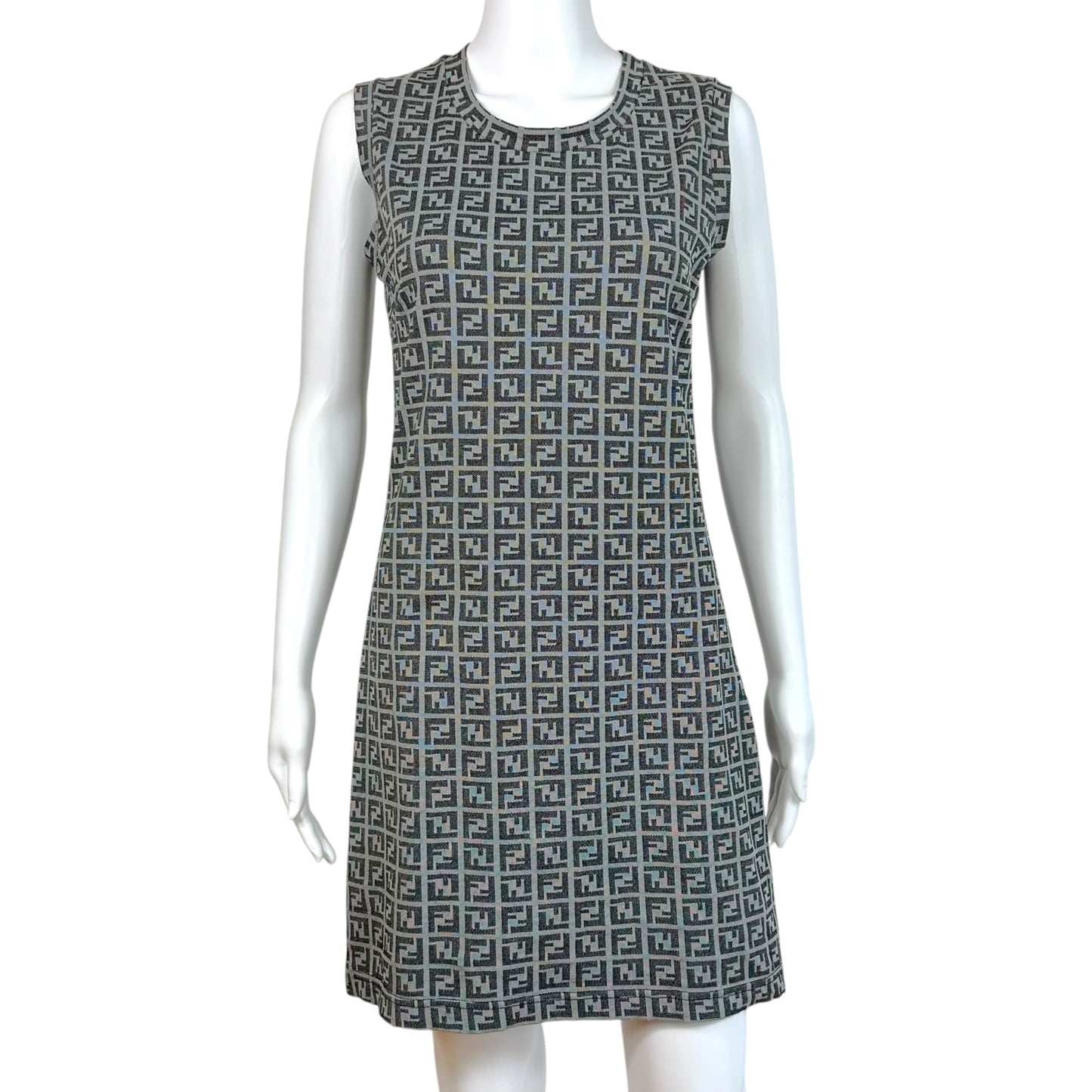 Fendi Gray Zucca Monogram Sleeveless Mini Dress