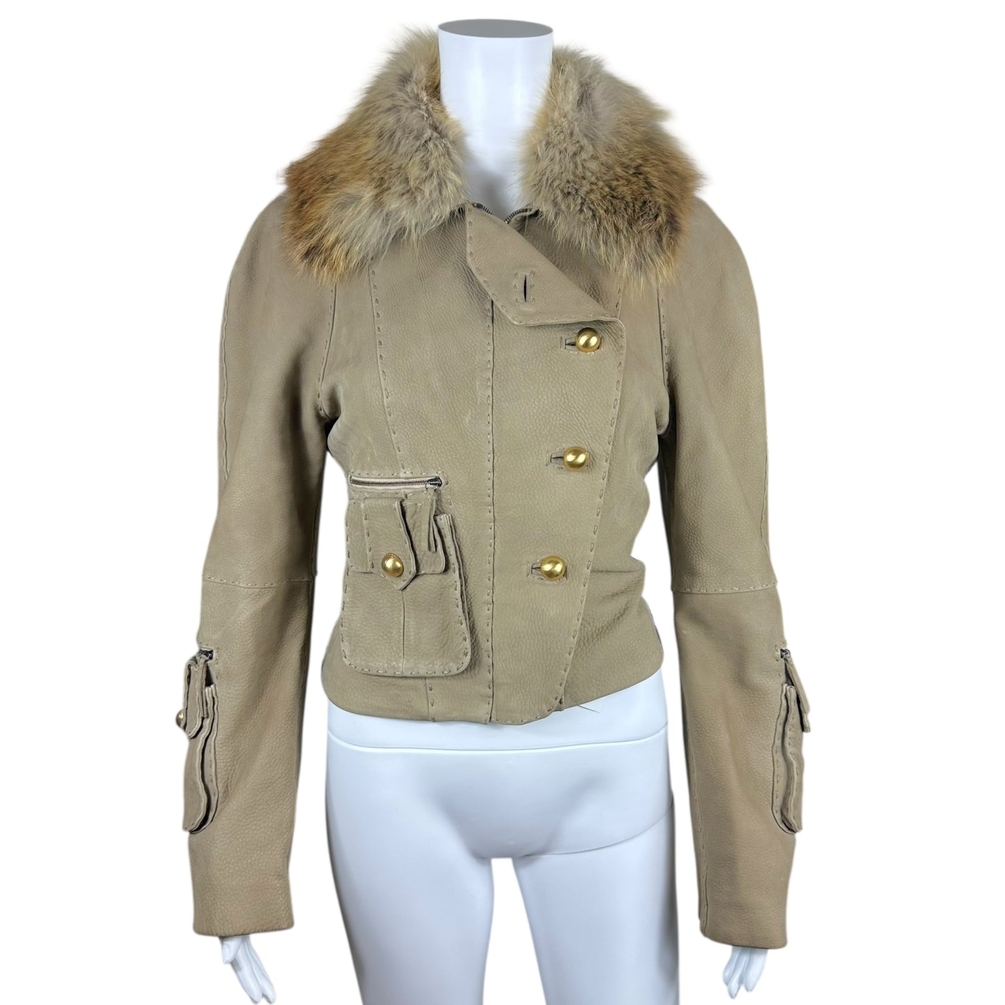 Fendi Multi-Pocket Suede & Fox Fur Coat