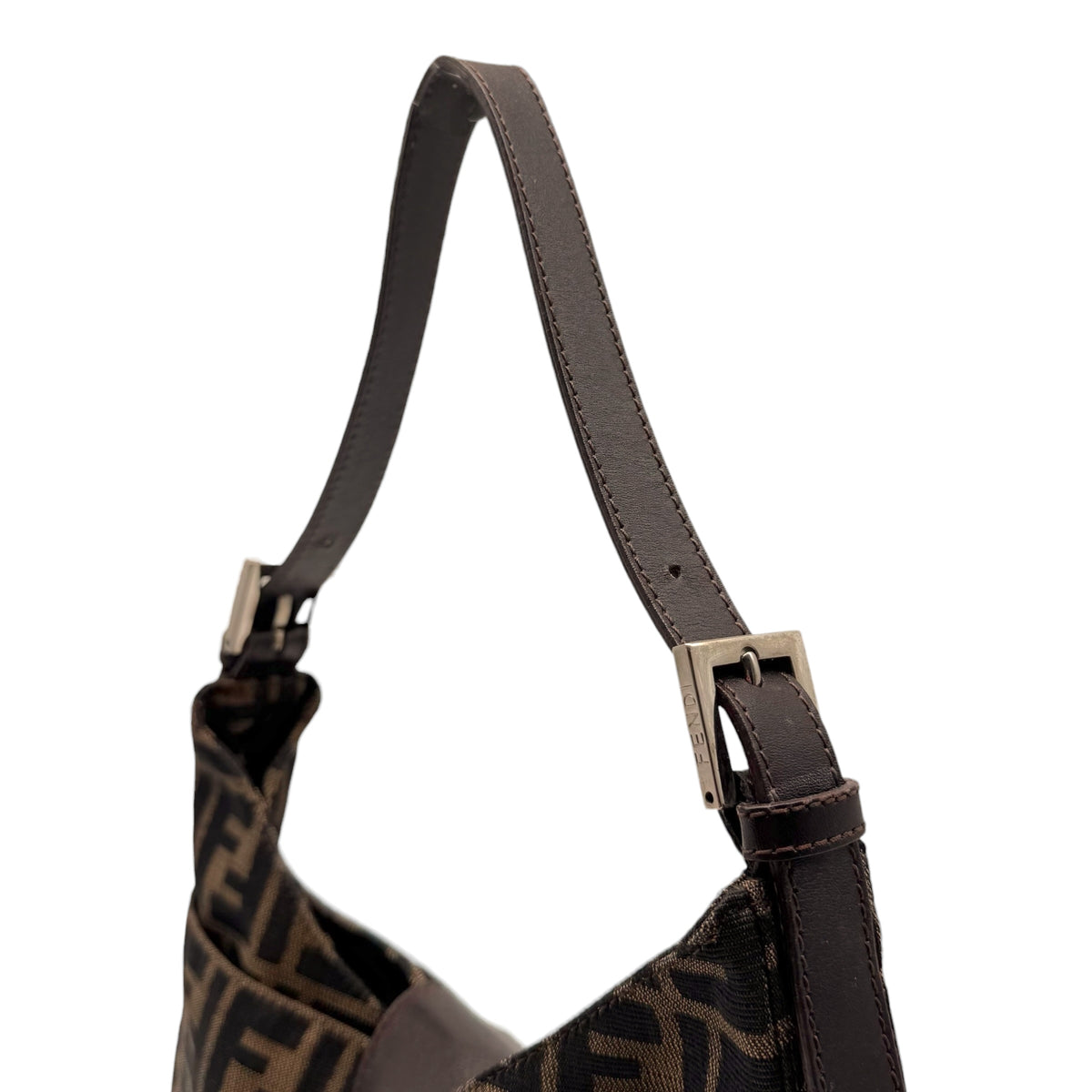 Fendi Brown Monogram Zucca Shoulder Baguette Bag