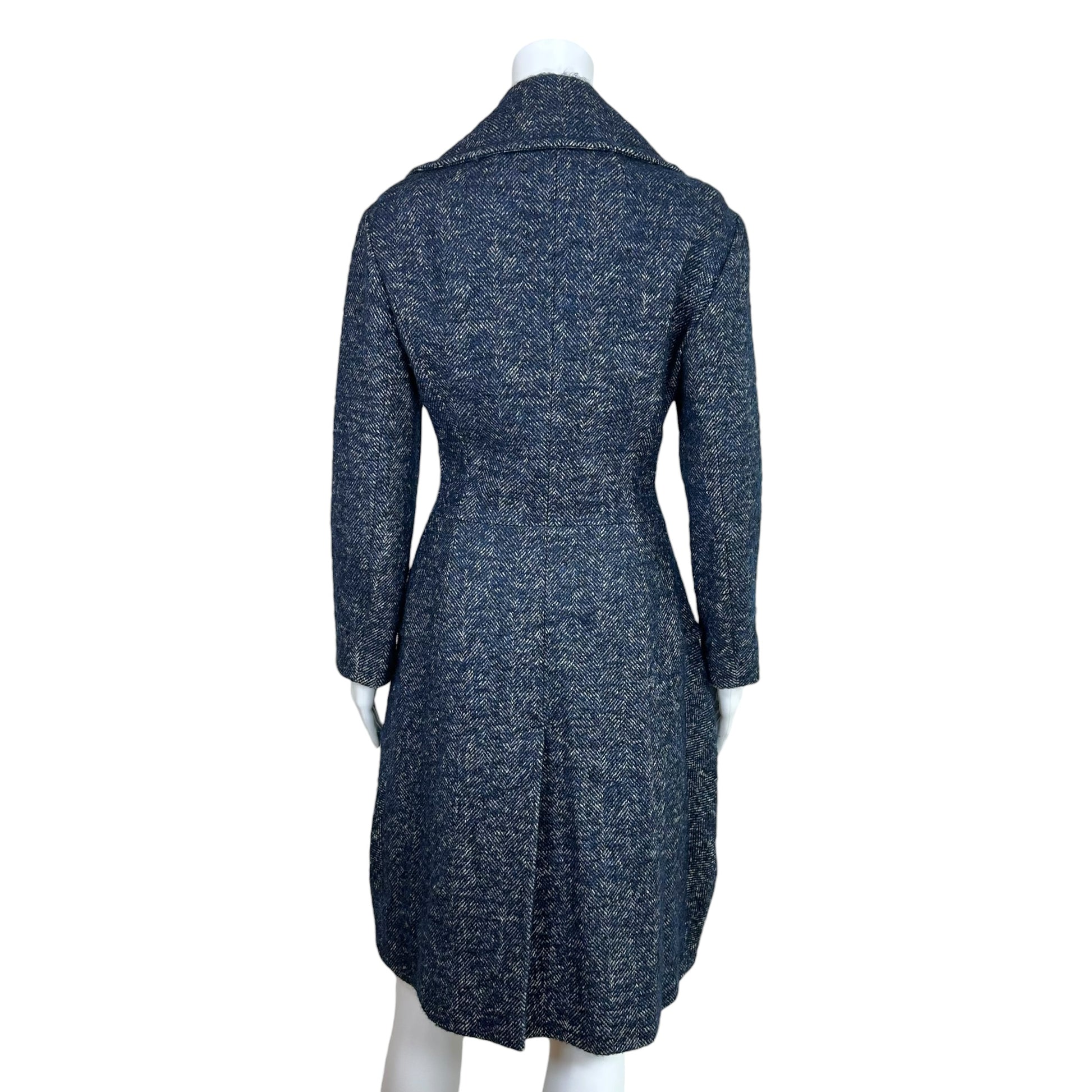 John Galliano Tailored Tweed Coat Navy Blue