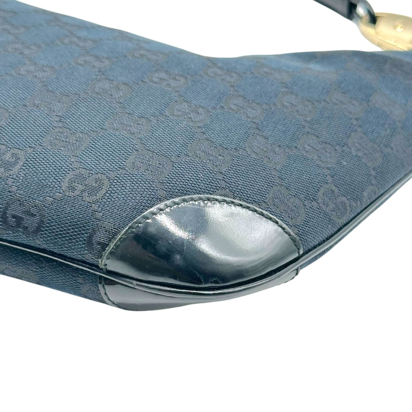 Gucci Black Monogram Canvas & Patent Leather Shoulder Bag