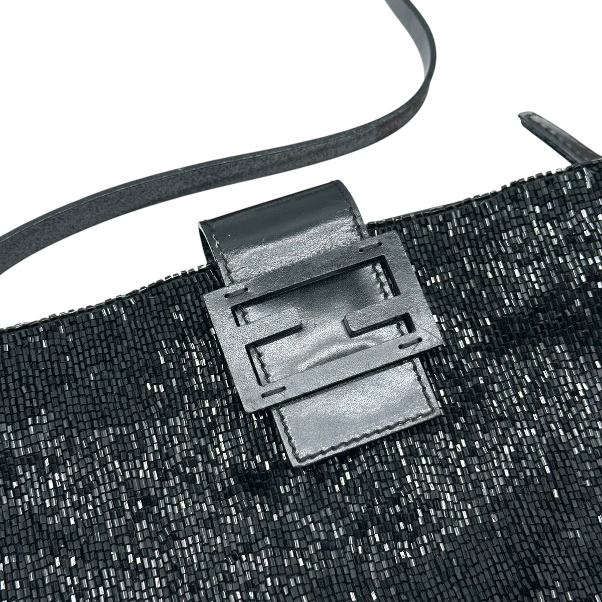 Fendi Black Beaded Crossbody Baguette Bag