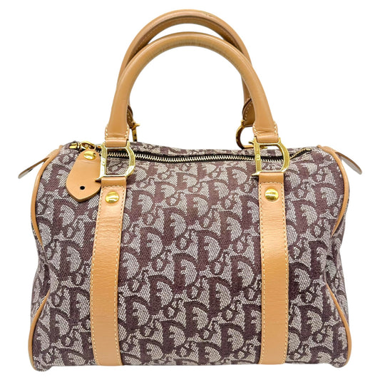 Christian Dior Burgundy & Tan Trotter Monogram Medium Boston Bag