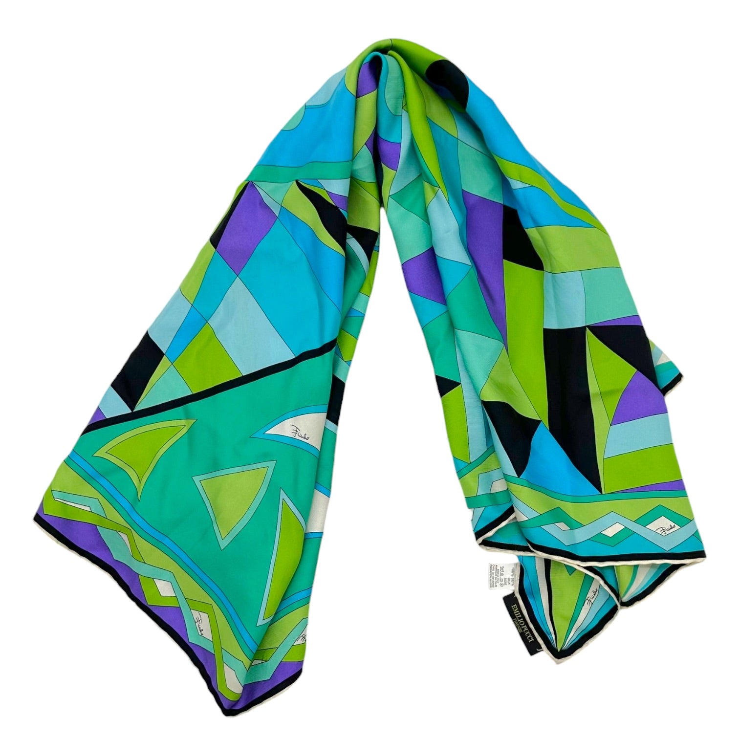 Emilio Pucci Silk Square Scarf Blue Green Printed Large