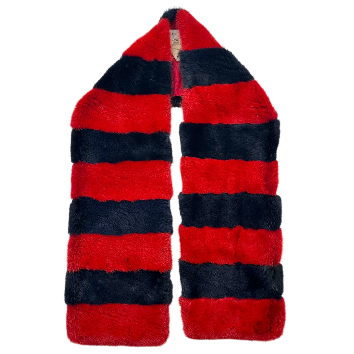 Celine Red & Navy Blue Mink Fur Scarf